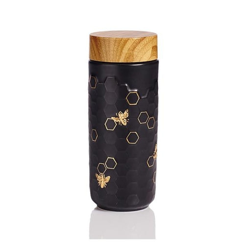 Honey Bee Ceramic Travel Mug / Gold 12.3 oz