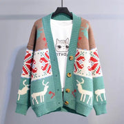 Korean Oversized Deer Christmas Knit Cardigan for Women - Trendy Long Sweater Jacket 2023 ✨