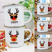 Deer Family Matching Mugs – Perfect Christmas Party Drinkware for Coffee, Wine, Hot Cocoa & More! Eco-Friendly Enamel Cups for Cozy Holiday Moments