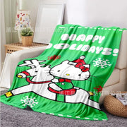 Kawaii Christmas Flannel Plush Blanket – Hello Kitty, Kuromi & My Melody 🎁