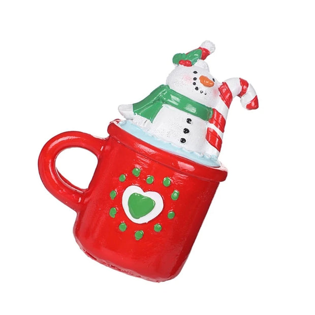 Colorful Santa Snowman Mug Figurine – Adorable Resin Ornament for Christmas Cakes, Tables & Shelves!