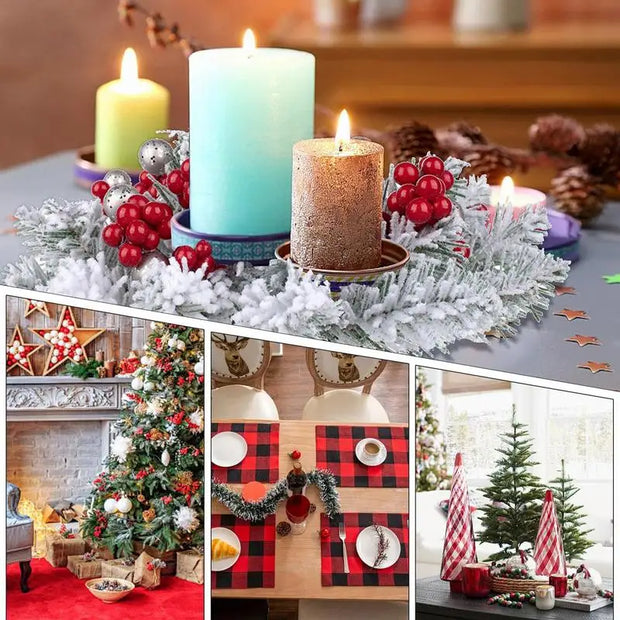 Christmas Candle Rings Wreath – Red Berries, Branches & Leaves Centerpiece for a Rustic Wedding or Cozy Table Décor