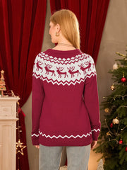 Women’s Christmas Reindeer Sweater – Vintage Loose Scoop Neck Long Sleeve Pullover for Fall & Winter!