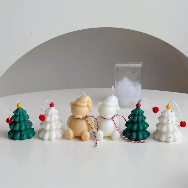 Mini Hand-Painted Christmas Tree Bear Candle – Perfect Holiday Gift & Aromatherapy Home Décor