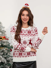 ✨ Cozy Chic Christmas Sweater for Women – Reindeer & Snowflake Print Knit Jumper | Perfect for Holiday Vibes! 🎄🎁