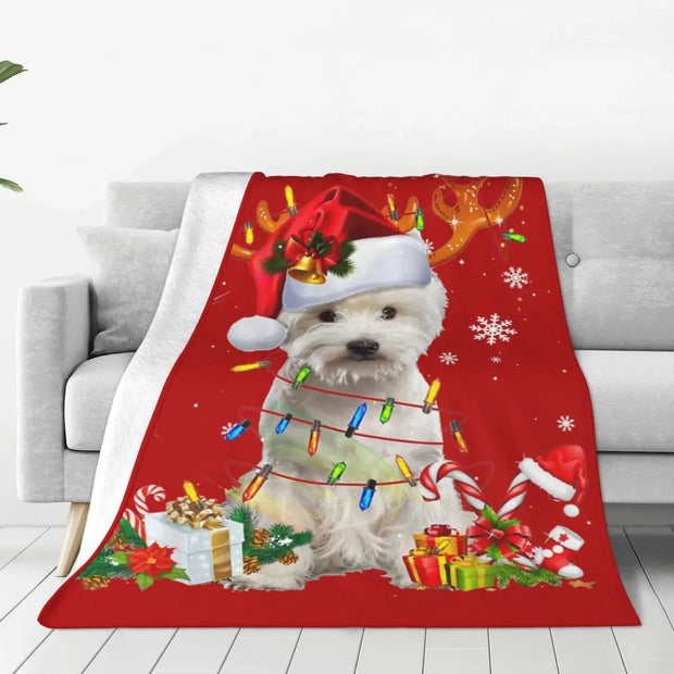 Cozy Westie Reindeer Christmas Lights Dog Blanket – Super Soft Fleece Throw for Ultimate Comfort & Holiday Vibes!