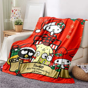 Kawaii Christmas Flannel Plush Blanket – Hello Kitty, Kuromi & My Melody 🎁