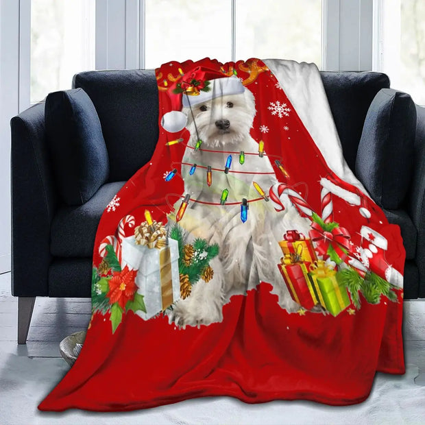 Cozy Westie Reindeer Christmas Lights Dog Blanket – Super Soft Fleece Throw for Ultimate Comfort & Holiday Vibes!