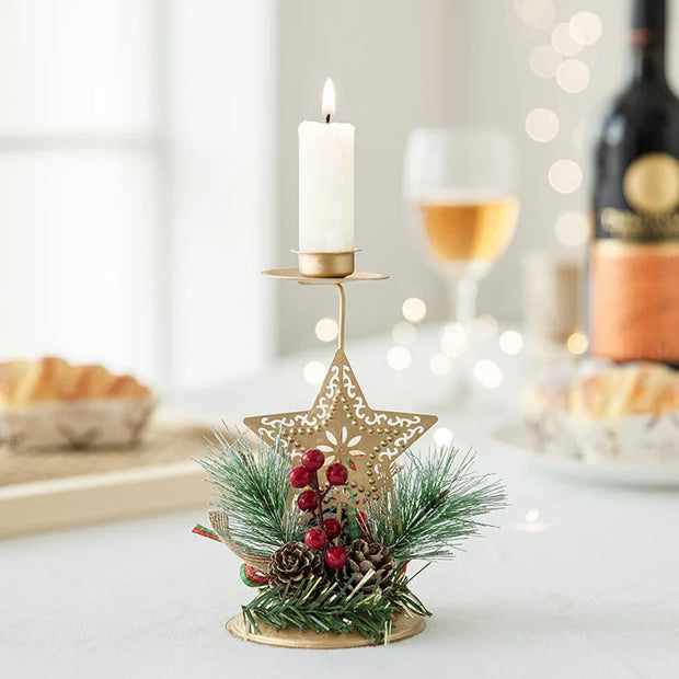 ✨ Hot Sale! Gold Christmas Candle Holder - Elegant Wrought Iron Pine Cone Decor for a Cozy Holiday Vibe 🎄