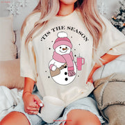 Vintage Santa & Retro Snowman Christmas T-Shirt for Women – Cozy Comfort Colors Tee (Short/Long Sleeve Options)