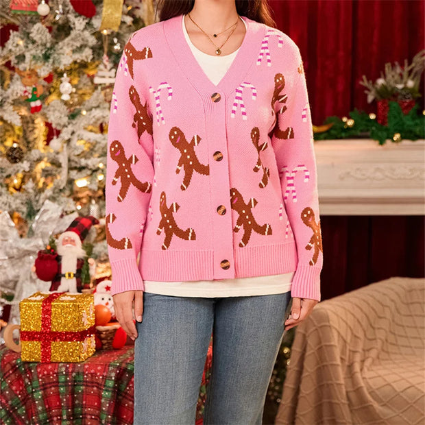 Cozy & Cute Y2K Candy Cane Christmas Cardigan for Women | Button-Down Holiday Sweater | Open Front Loose Knit Vintage Cardigan