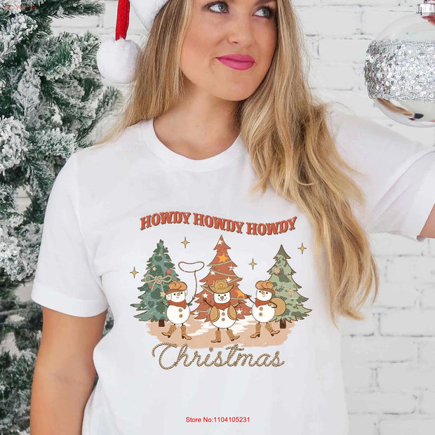 Women's Christmas T-Shirt | Retro Holiday Style for Her | Howdy Graphic Tee – Short or Long Sleeve