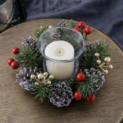 Holidays: Christmas Candlestick Wreath with Artificial Berry Garland | Elegant Xmas Candle Holder Decor