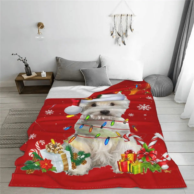 Cozy Westie Reindeer Christmas Lights Dog Blanket – Super Soft Fleece Throw for Ultimate Comfort & Holiday Vibes!