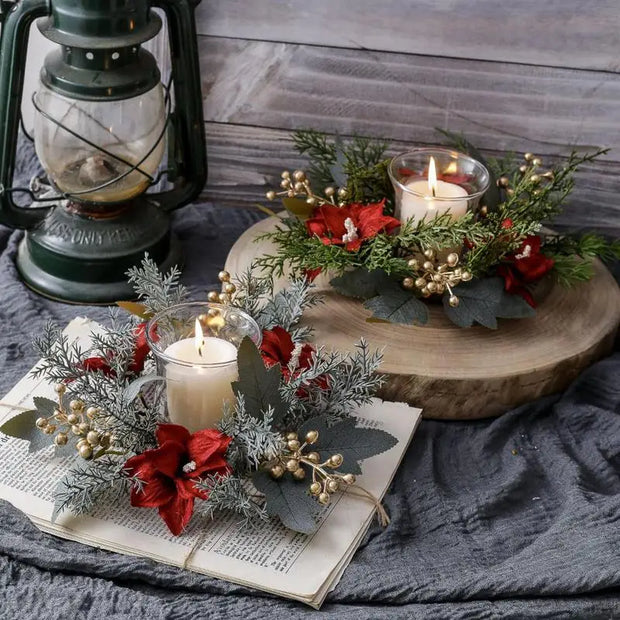 Enchant Your Home This Holiday with Our Realistic Pillar Candle Wreath – Perfect Christmas Centerpiece!