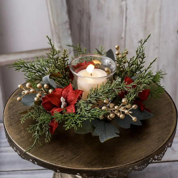 Enchant Your Home This Holiday with Our Realistic Pillar Candle Wreath – Perfect Christmas Centerpiece!