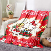 Kawaii Christmas Flannel Plush Blanket – Hello Kitty, Kuromi & My Melody 🎁