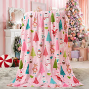 Cute Santa Flannel Holiday Blanket – The Perfect Pink Christmas Gift for Home Decor & Warmth