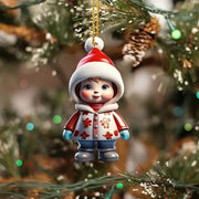 Adorable 2D Acrylic Cartoon Fawn Christmas Tree Pendant – Cute Fawn with Christmas Hat for Festive Holiday Decorations