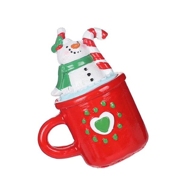 Colorful Santa Snowman Mug Figurine – Adorable Resin Ornament for Christmas Cakes, Tables & Shelves!