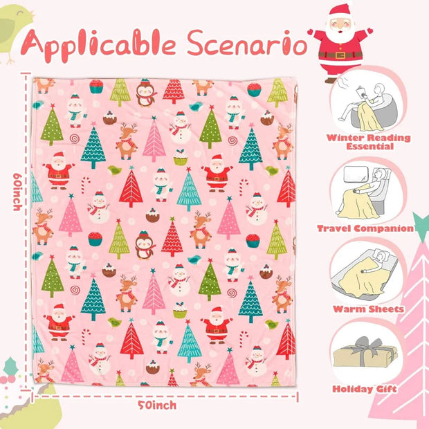 Cute Santa Flannel Holiday Blanket – The Perfect Pink Christmas Gift for Home Decor & Warmth