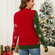 Cozy Christmas V-Neck Knitted Cardigan – Women's Autumn & Winter Spell Color Jacquard Long-Sleeve Sweater Top