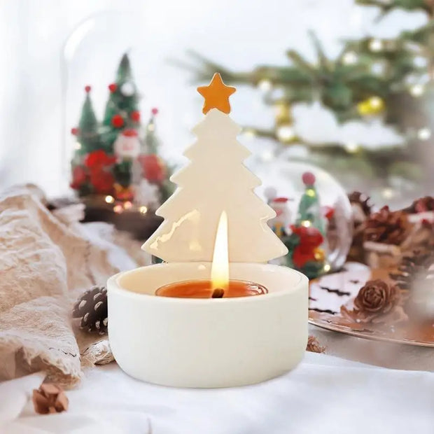 Vintage Christmas Tree Ceramic Tea Candle Holder – Elegant Votive Candle Stand for Home Décor | Perfect for Holiday & Wedding Decor