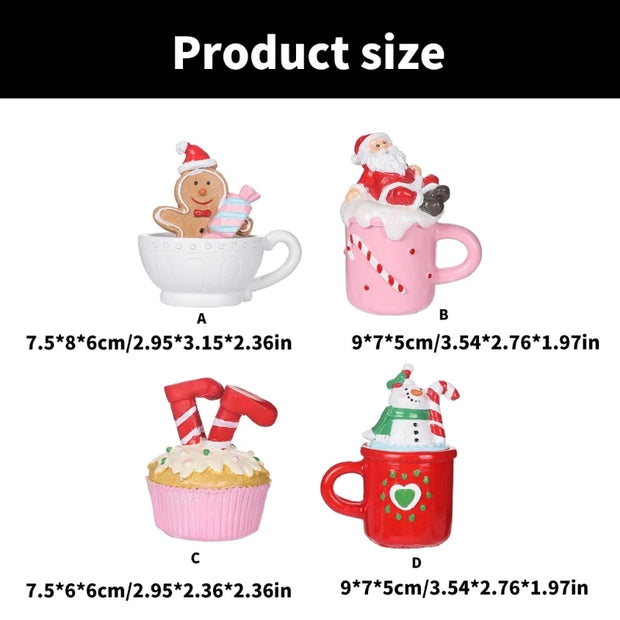 Colorful Santa Snowman Mug Figurine – Adorable Resin Ornament for Christmas Cakes, Tables & Shelves!