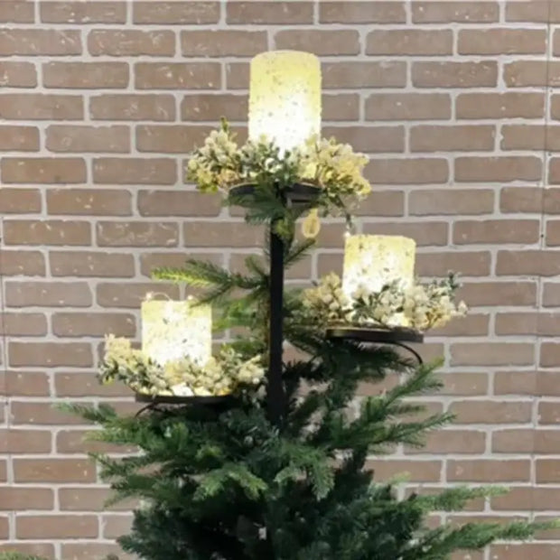 Christmas Décor: 60cm-90cm Triple Tree Topper Candle Holder – Elegant 3-Tier Iron Candelabra for Festive Home Charm