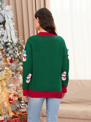 Cozy Women's Christmas Button Sweater - Snowman Knit Cardigan for Fall & Winter Streetwear