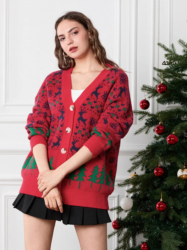 Cozy & Stylish Women’s Christmas Knit Sweater – Casual Button-Up Cardigan for Fall & Winter Streetwear