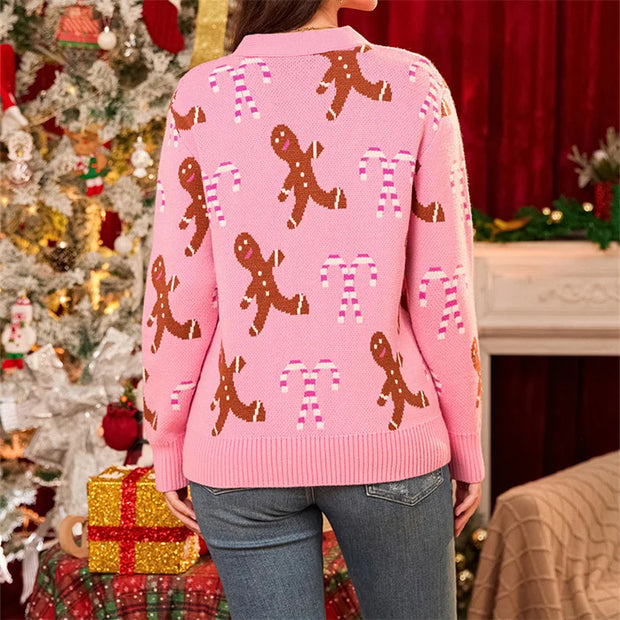 Cozy & Cute Y2K Candy Cane Christmas Cardigan for Women | Button-Down Holiday Sweater | Open Front Loose Knit Vintage Cardigan