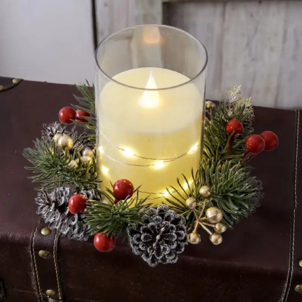 Holidays: Christmas Candlestick Wreath with Artificial Berry Garland | Elegant Xmas Candle Holder Decor