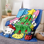 Kawaii Christmas Flannel Plush Blanket – Hello Kitty, Kuromi & My Melody 🎁