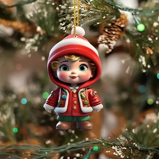 Adorable 2D Acrylic Cartoon Fawn Christmas Tree Pendant – Cute Fawn with Christmas Hat for Festive Holiday Decorations