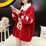 Cozy Reindeer Christmas Sweater 2023 – Winter Women's Pullover | Loose-Fit Holiday Sweater for Office & Casual Wear