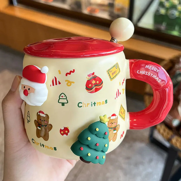 🎄 Christmas Gingerbread Man Ceramic Mug – Premium Cup with Lid & Spoon | Perfect Holiday Gift for Coffee Lovers ☕