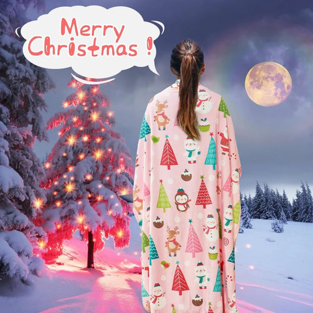 Cute Santa Flannel Holiday Blanket – The Perfect Pink Christmas Gift for Home Decor & Warmth