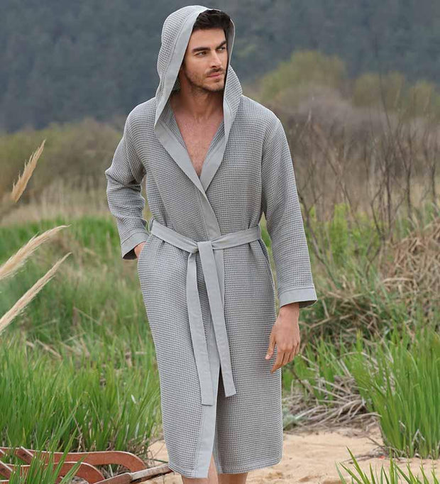 Men's Hooded Turkish Cotton Waffle Robe - Self Care Sunday