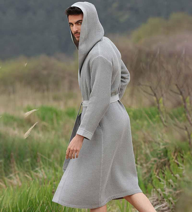 Men's Hooded Turkish Cotton Waffle Robe - Self Care Sunday