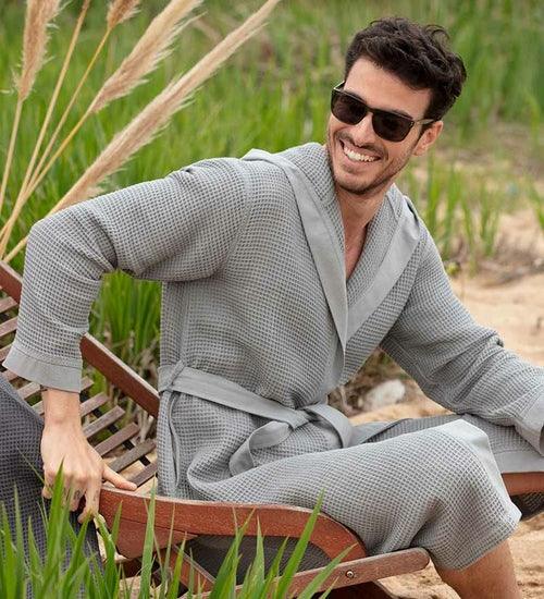 Men's Hooded Turkish Cotton Waffle Robe - Self Care Sunday