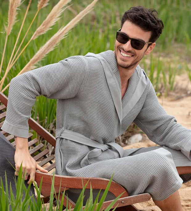 Men's Hooded Turkish Cotton Waffle Robe - Self Care Sunday