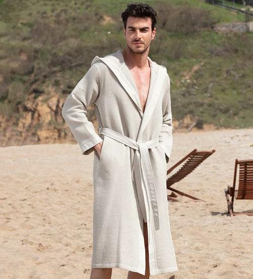 Men's Hooded Turkish Cotton Waffle Robe - Self Care Sunday