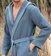 Men's Hooded Turkish Cotton Waffle Robe - Self Care Sunday