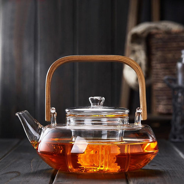 Bamboo & Glass Tea Infuser Kettle - 1200ml - Self Care Sunday