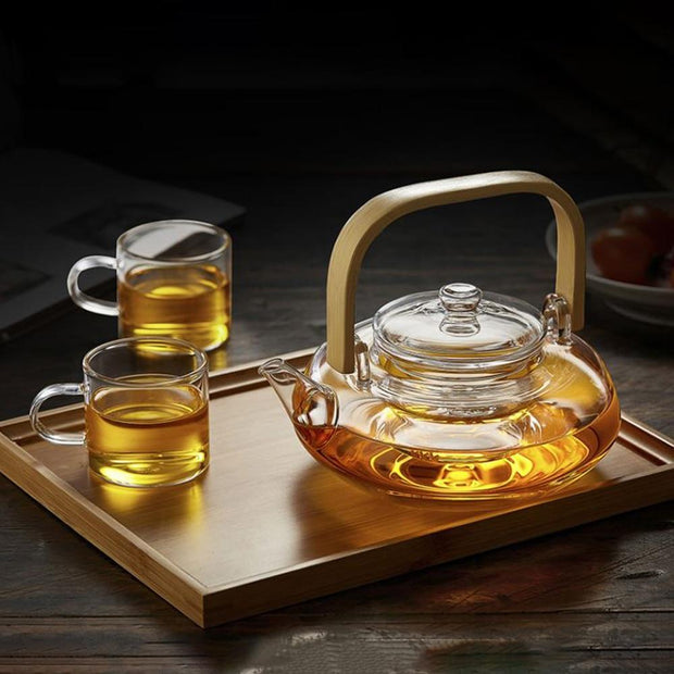 Bamboo & Glass Tea Infuser Kettle - 1200ml - Self Care Sunday