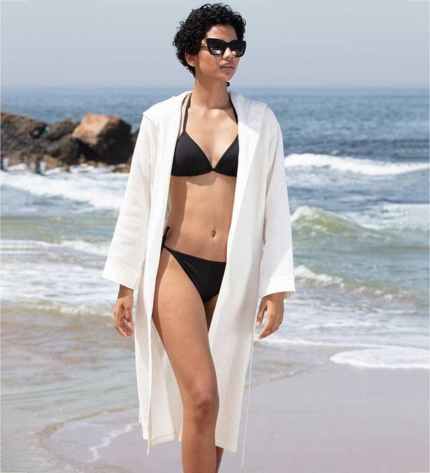 Women's Hooded Turkish Cotton Waffle Robe - Self Care Sunday