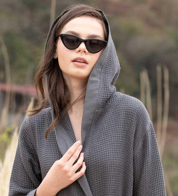 Women's Hooded Turkish Cotton Waffle Robe - Self Care Sunday